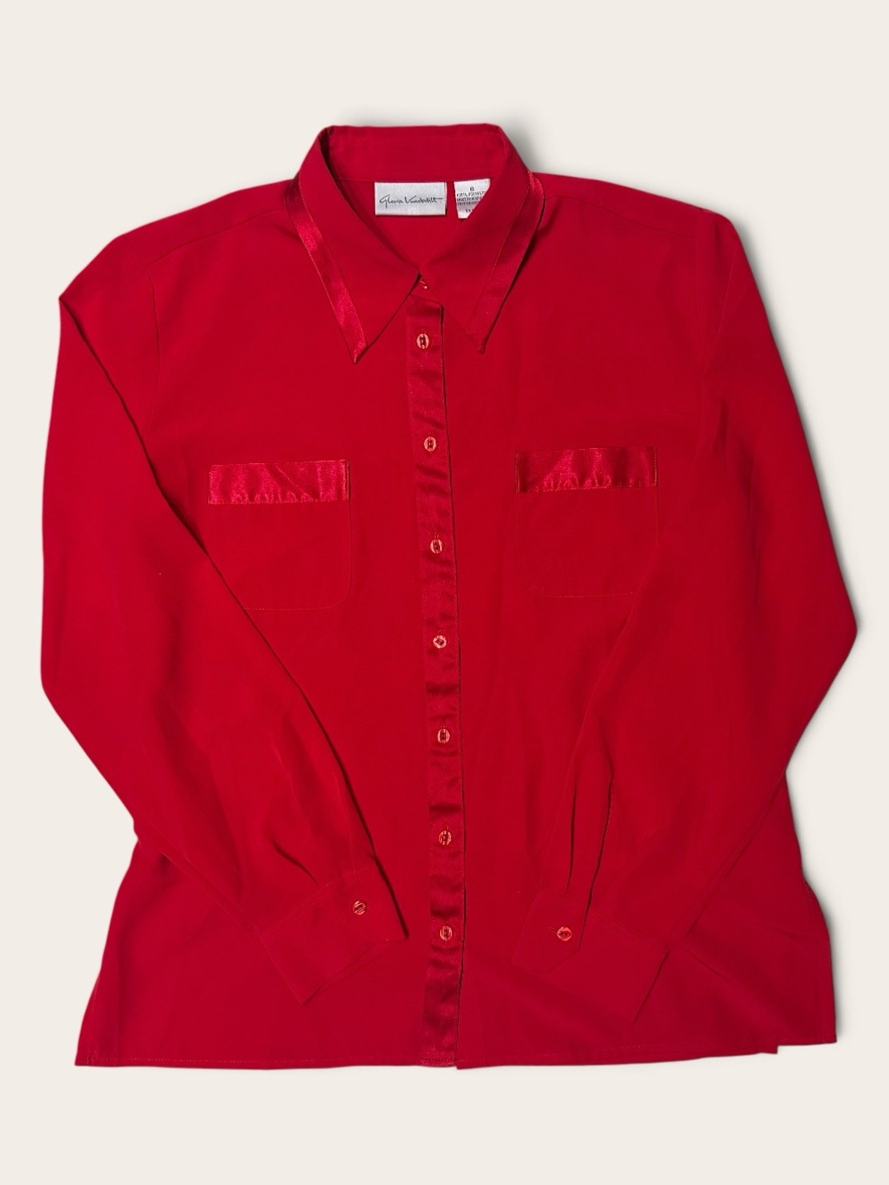 Vintage Gloria Vanderbilt Red Long Sleevee Button Up Blouse Size 8 M